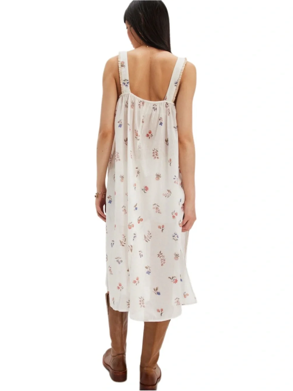 Free People White The Way Back Floral Print Maxi Top /Dress Cotton Embroidery XS